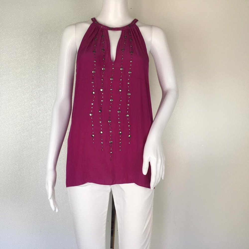 NWT Ramy Brook Women's Halter Top Tacks Silver Details Fuchsia Size S